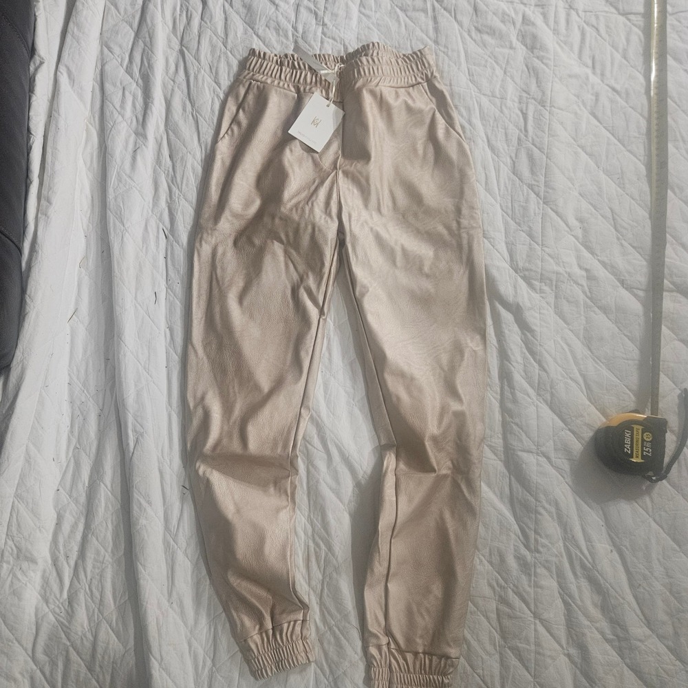 Milio Milano Gold Metallic Faux Leather Joggers Made in Italy Small NWT